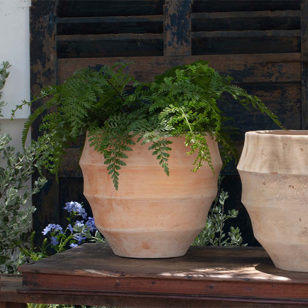 large terracotta garden plant pots Malaga Glazed Antico Terra Cotta Bullet Planter – Set of 4