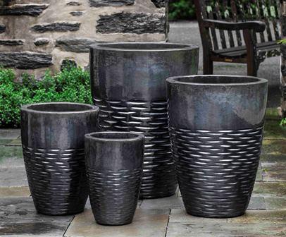 wide planter pots Hyphen Planter Set of 4, Tall Campania International Ice Black