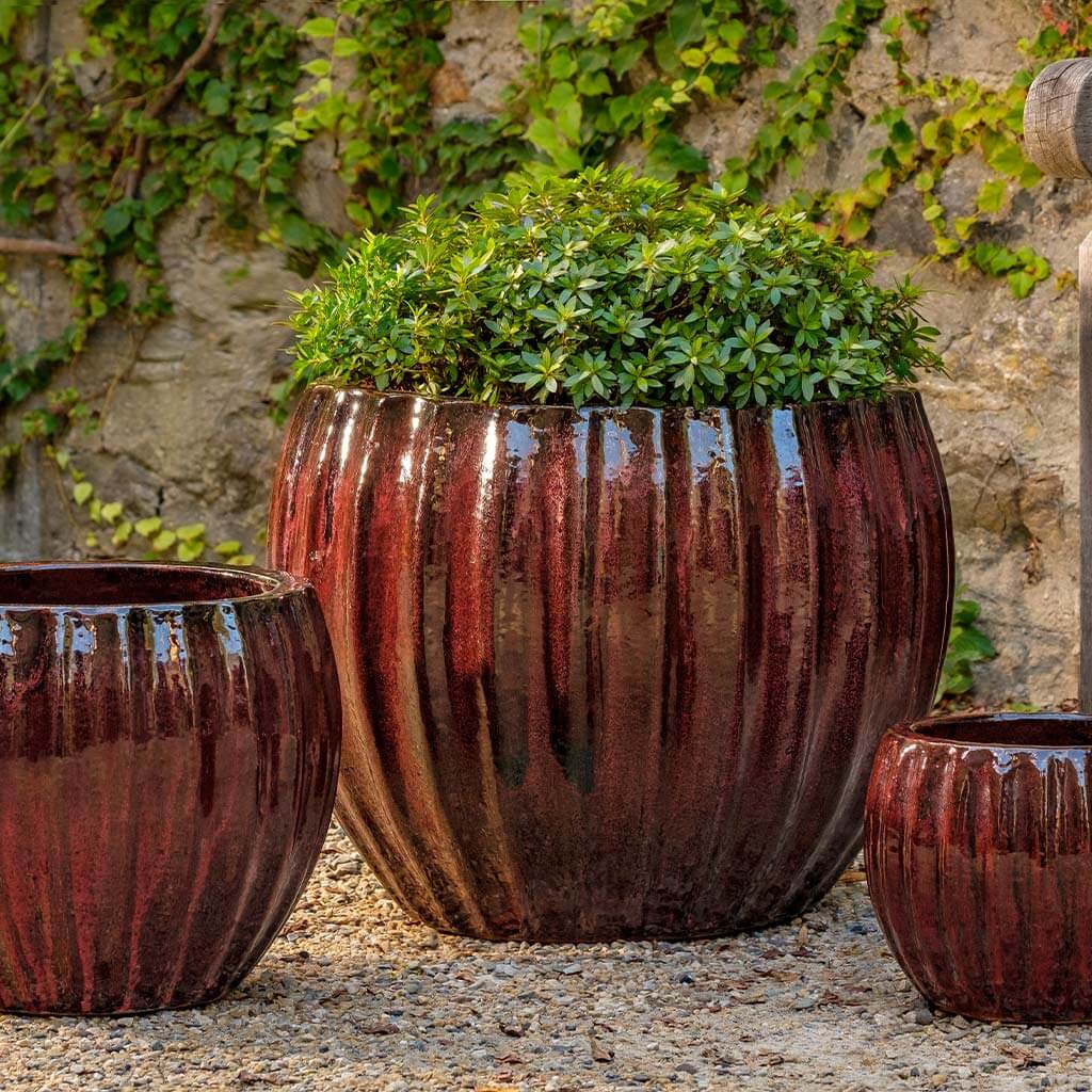brown glazed plant pots Campania Cabernet Planter, Set of 3