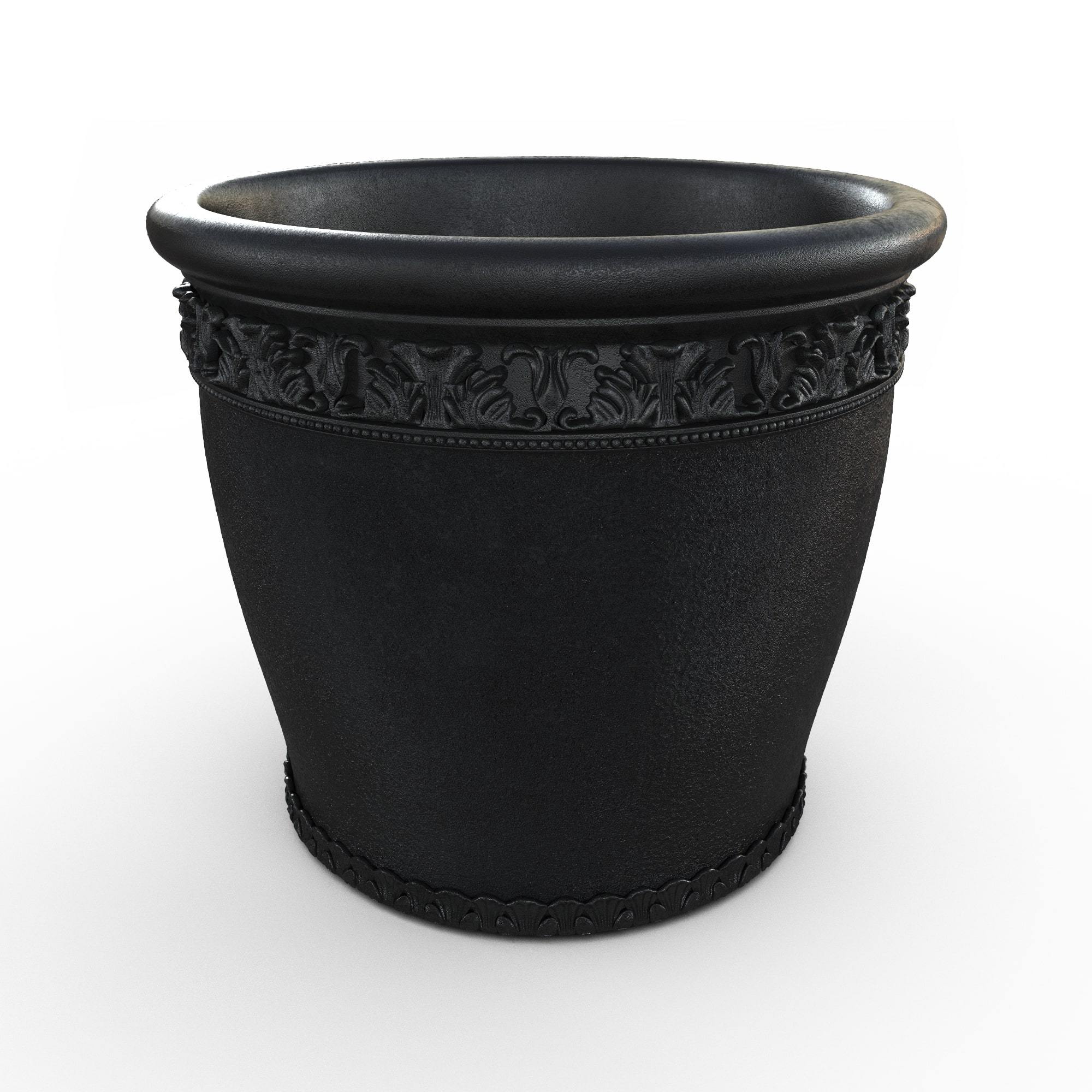 Gardenstone Elysian Round Planters Gardenstone Etched Black Medium 