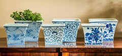 Photo of Campania Square Flared Planter - Blue and White Mix - Set of 6 - Marquis Gardens