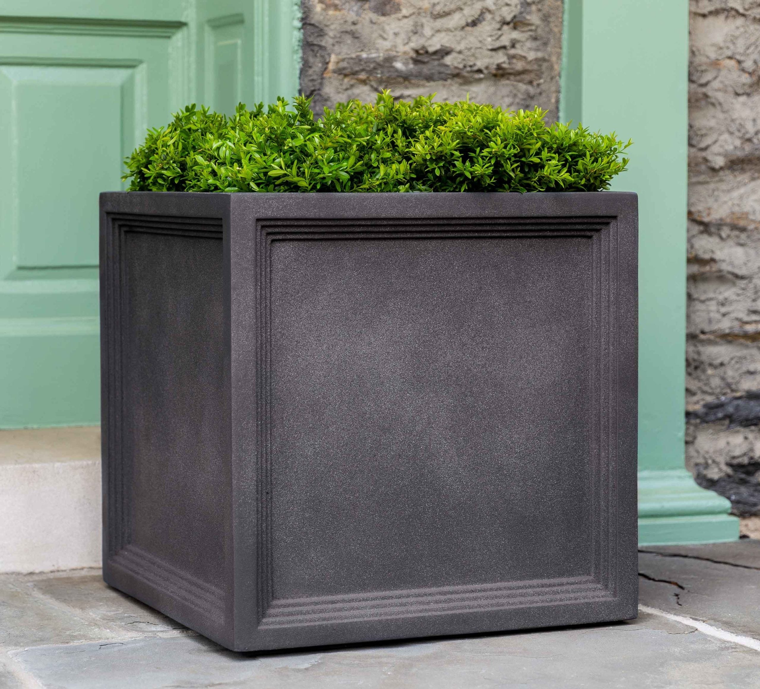 tall square planter pots Campania International Oxford Square Planter Onyx Black Lite / Small